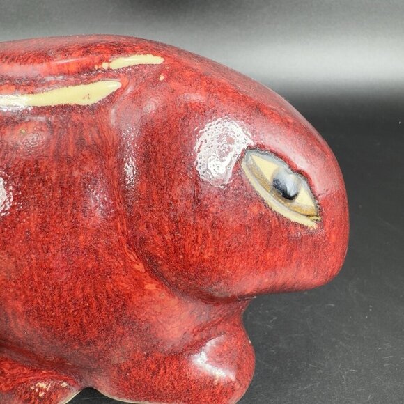 Contemporary Ceramic Bunny Rabbit Figurine Decorative Figure Red Big Eyes Bunny - Picture 4 of 9